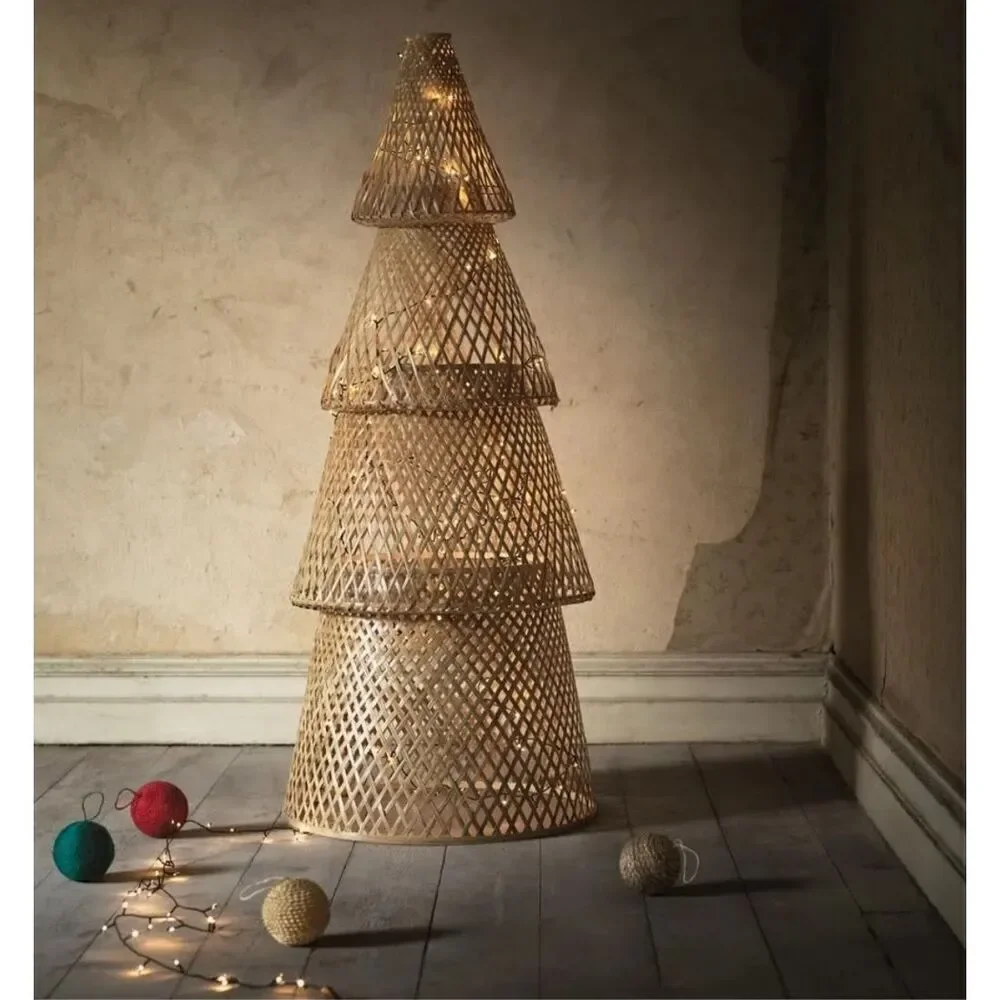 IKEA 2020 Rattan Bamboo Woven Scandinavian Minimalist Christmas Tree 49” x 19.5”